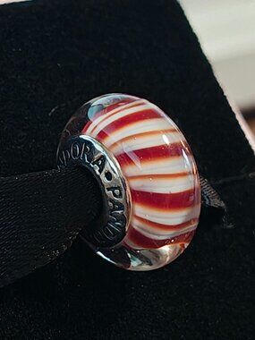 Authentic Pandora Cinnamon Candy Stripes Murano Charm 790680